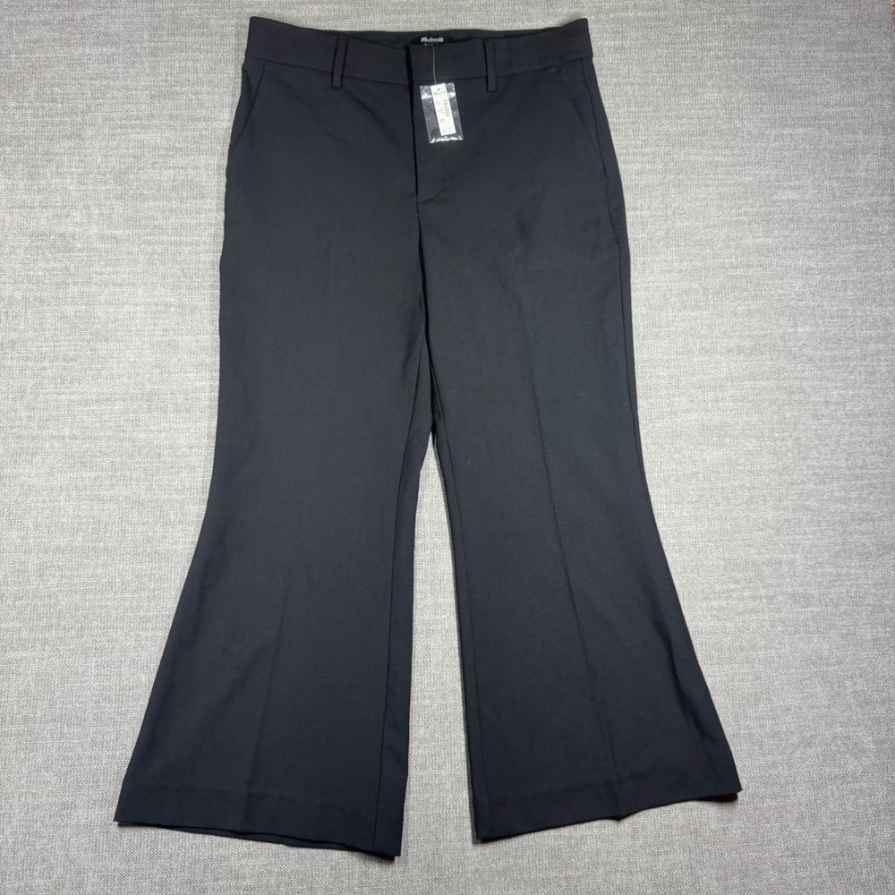 Madewell NWT Kick‎ Out Crop Pants Black Wool-Blend Twill Size 6 Flare Trouser